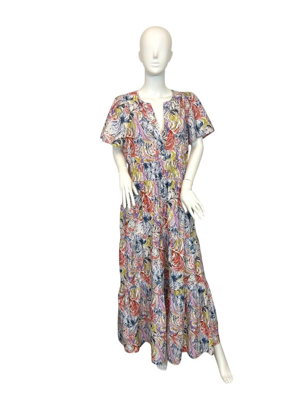 Anthropologie NWT Somerset Maxi Dress M Mulberry Tiers Abstract Floral Feather